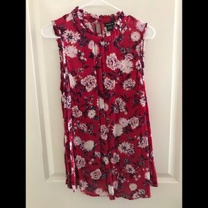 No sleeve red flowered blouse
